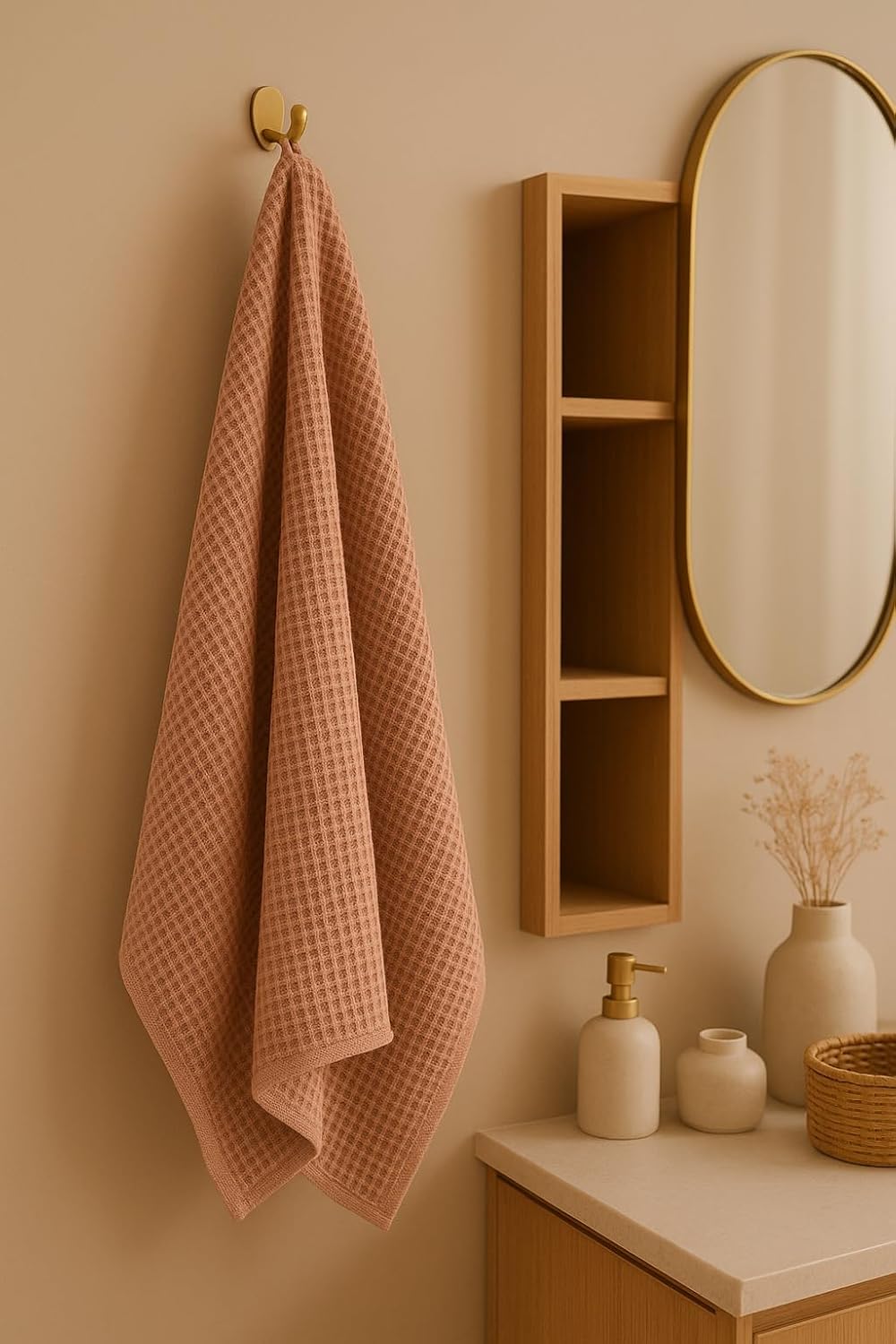 Drape&Luxe Gen-Z Towel Premium Waffle Cotton Bath Towel 600 Gsm | Super Soft & High Absorbency Towel, Quick Drying Large Size Towels (Peach) - Pack Of 1