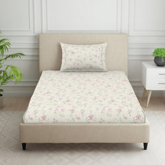 Polycotton Bedsheet For Single Bed With 1 Pillow Cover - 60 X 88 Inches, Beige | Skin Safe & Super Soft Small Size Bedsheet - 120 Thread Count