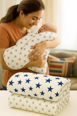 Organic Cotton Muslin Baby Bath Towel 200 Gsm | Cotton Cloth Premium Baby Washable Reusable, Absorbent, Extra Soft (Navy & Grey Star)- Pack Of 2
