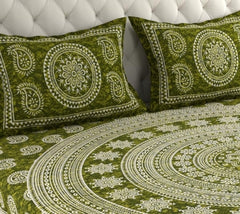 Printed Double Bedsheet For King Size With 2 Pillow Covers - 90 X 100 Inches, Green & White | Better Use Soft Detergent For Long Durability