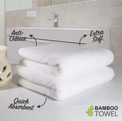 Heelium Bamboo Hand Towel 600 Gsm | Ultra Absorbent & Anti-Bacterial 3x Softer Than Cotton Towels | Pack Of 2 - White