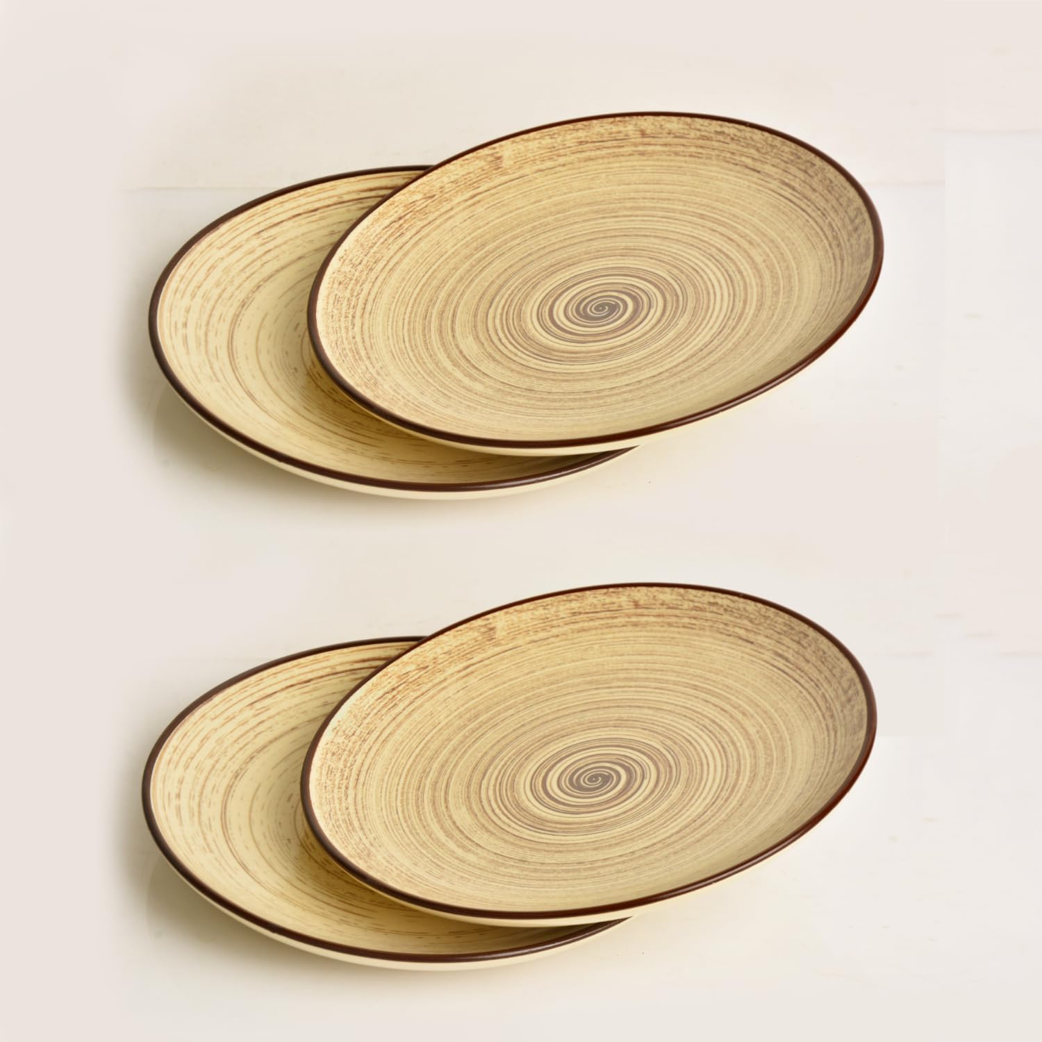 Hand Glazed Earthy Swirl Ceramic Quarter Plates Set Of 4 - 7 Inches, Brown | Dishwasher Safe Small Side Plates - Microwave Safe Snack Plates For Party