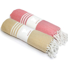 Rosslyn Bath/Beach Towel 700 Gsm | Ultra Soft, Absorbent & Quick Dry Bath Towel (Red & Beige) - 2 Pcs