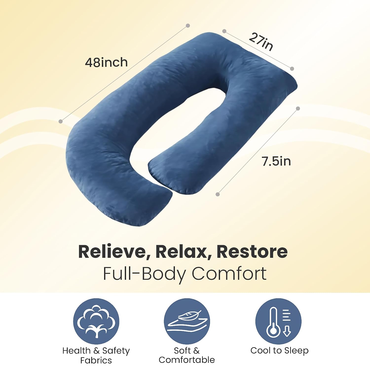 J Shape Full Body Pillow, Pregnancy Pillows For Sleeping, Dark Blue Color | Maternity Pillows For Back, Hips, Legs, Belly | For Pregnant Women With Removable, Washable Blue Velvet Cover