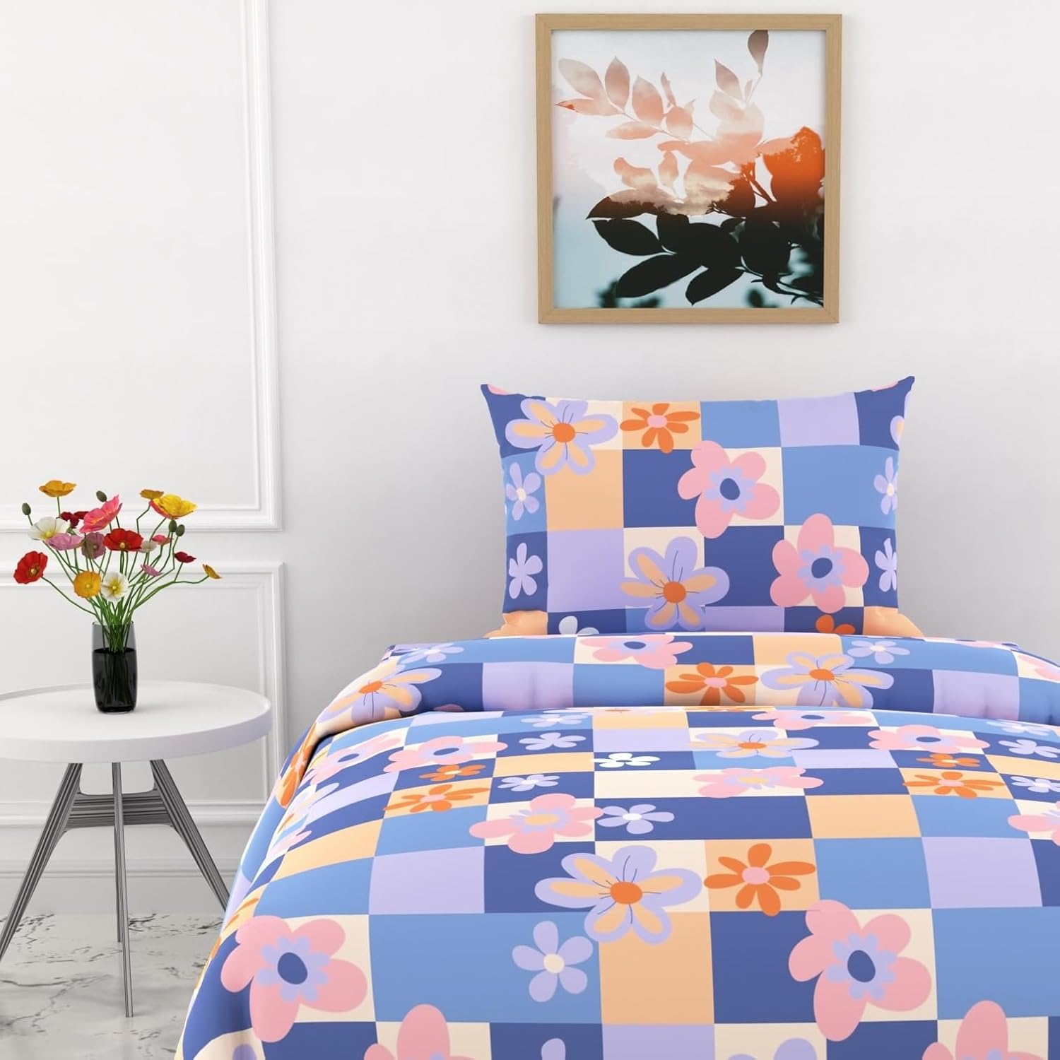 Cotton Bedsheet For Single Bed With 1 Pillow Cover - 54 X 84 Inches, Multicolor | Soft Touch Cotton Fabric-Comfortable & Durable | Elegant Printed Bedding Set For Daily Use