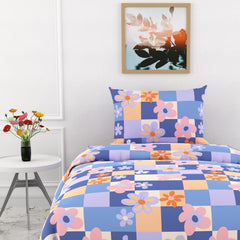 Cotton Bedsheet For Single Bed With 1 Pillow Cover - 54 X 84 Inches, Multicolor | Soft Touch Cotton Fabric-Comfortable & Durable | Elegant Printed Bedding Set For Daily Use