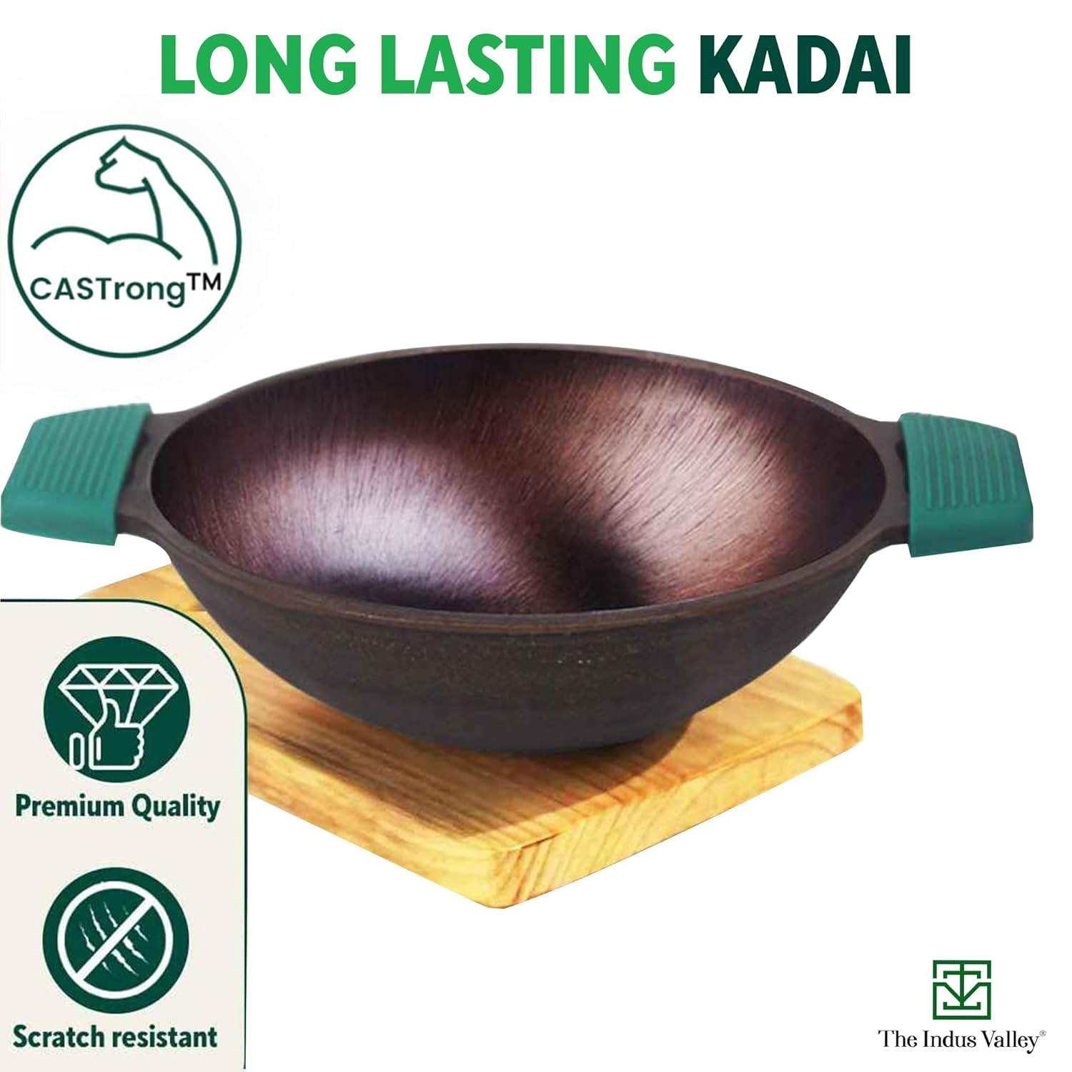 Super Smooth Black Cast Iron Kadai For Deep Frying With Silicon Grip - Medium, 25.4cm, 10 Inch, 2.5 Liters, 2.4 Kg | Naturally Nonstick, 100% Pure & Toxin-Free, No Chemical Coating