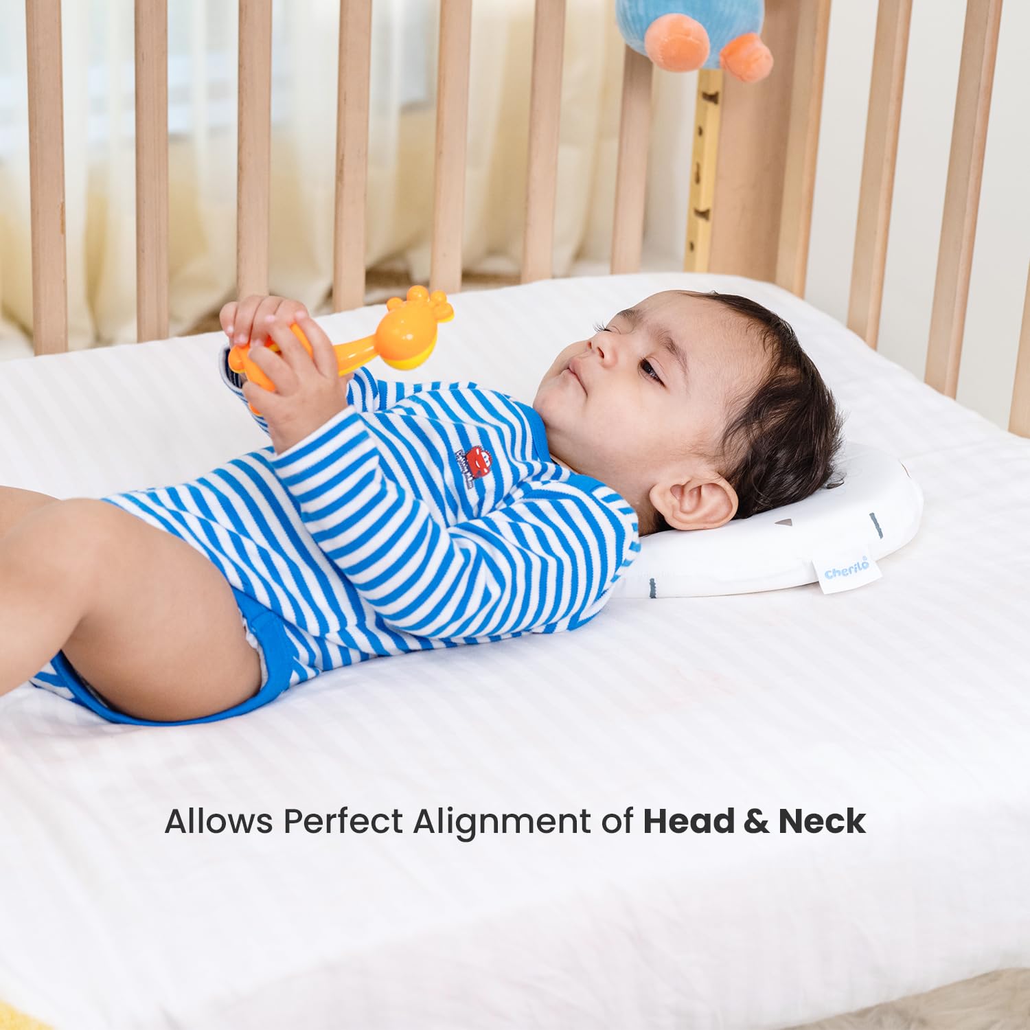 Memory Foam Head Shaper Baby Pillow For New Born 0-12 Months, White - 23 X 23 X 4 Cm | Baby Head Corrector Pillow To Prevent Flat Head Syndrome | Cherry Shape - Baby Pillow