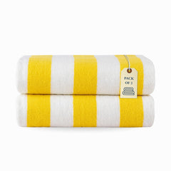 Lane Linen 100% Cotton Large Bath Towels 1000 Gsm | Cabana Stripe Bathroom Towels | Highly Absorbent, Soft & Quick Dry Towels - Yellow (Pack Of 2)