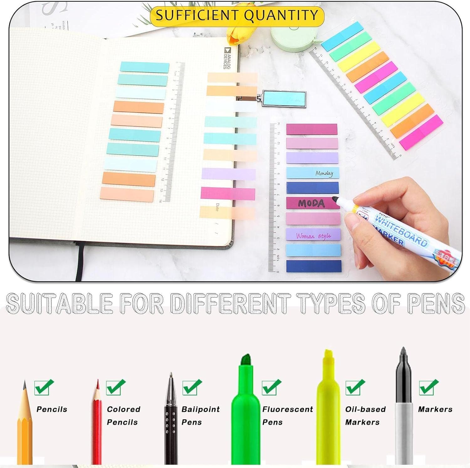 Sticky Book Tabs Book Markers - Repositionable Book Flags Strip | (2 Packs - 400 Pcs Notes)