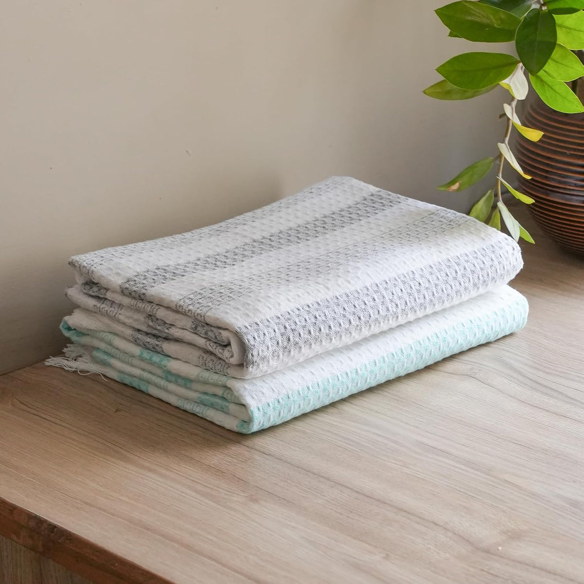 Thirsty Towel By Doctor Towels 250 Gsm | Waffle Cotton Bath Towel, Super Soft & High Absorbency Towel, Quick Dry Towels For Men, Women & Kids (Pack Of 2 - Blue & Grey)