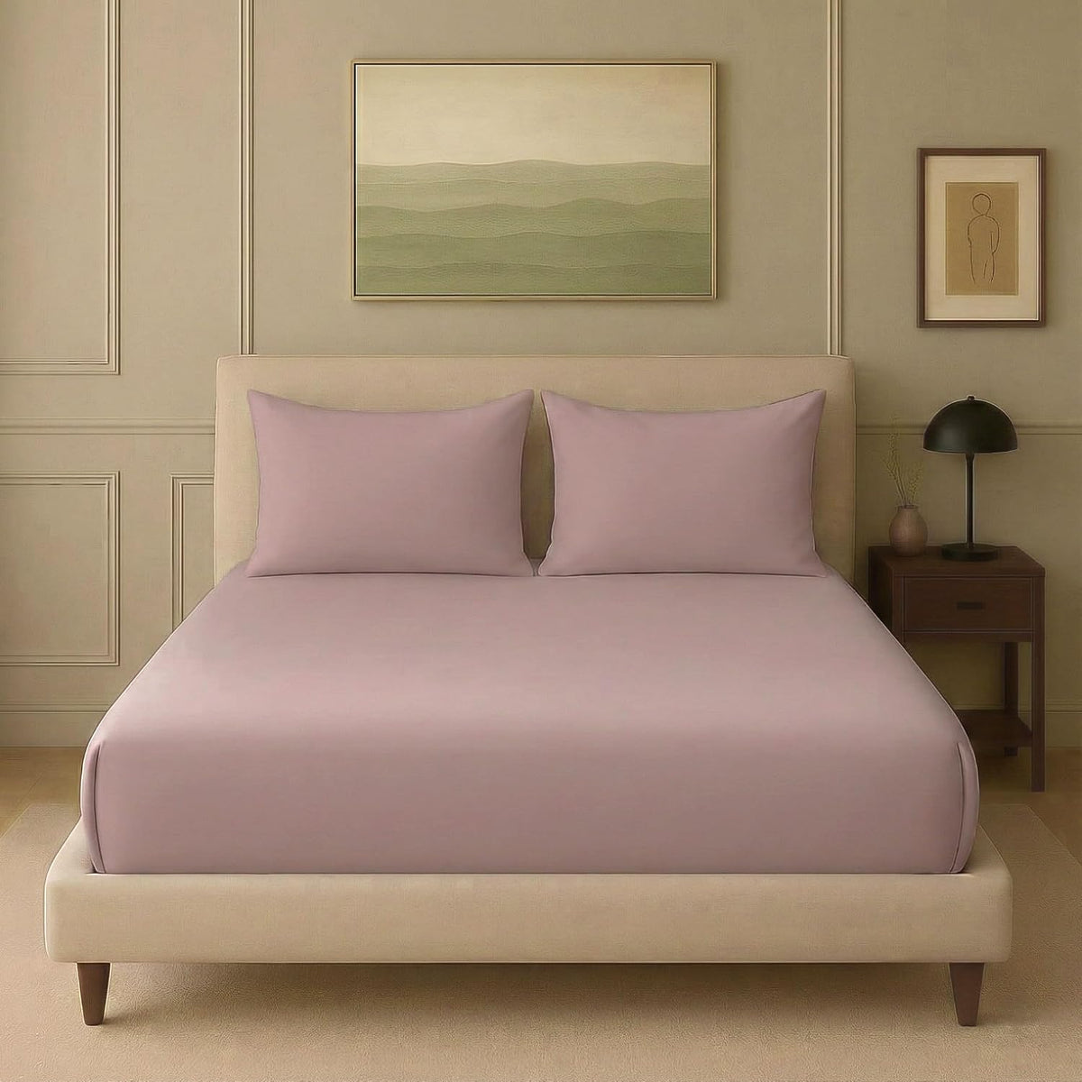 Bamboo Elastic Fitted Bedsheet With 2 Pillow Cover - 48 X 78 Inches, Cameo Rose | Soft, Breathable & Eco-Friendly | Perfect Gifting Festival, Housewarming, Anniversaries