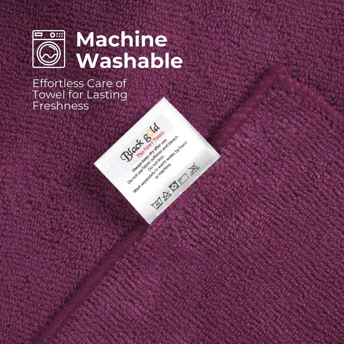 Black Gold The Finer Touch Oversized Microfiber Bath Towel 2600 Gsm | Soft Quick-Dry Microfiber Towel For Men & Women | Lightweight, Absorbent & Travel-Friendly (Purple) - Pack Of 4