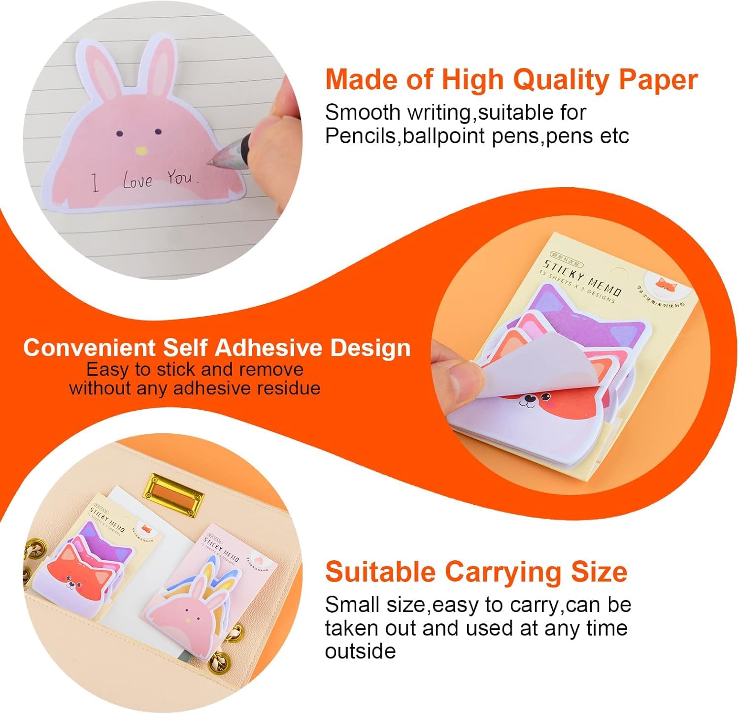 Cute Sticky Notes, Cartoon Sticky Notes Pet Animals Shape Markers | 270 Sheets - Pack Of 6