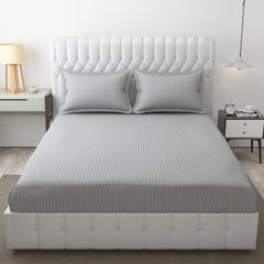Elastic Fitted Bedsheet For Double Bed With Two Pillow Covers | King Size - 72 X 78 Inches, Grey | Durable & Soft Fabric Offers Comfort