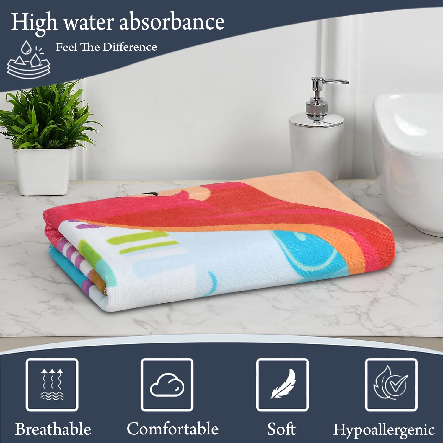 Fresh From Loom 100% Cotton Fur Bath Towel For Kids 300 Gsm | Cartoon Printed Boys & Girls Towels (Aqua Green)