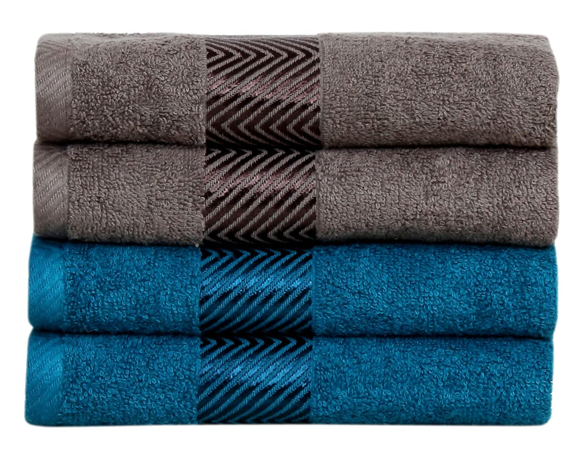 Fash Home International 100% Cotton Ultra Soft & Super Absorbent Antibacterial Hand Towel 500 Gsm (Grey & Teal) - Pack Of 4