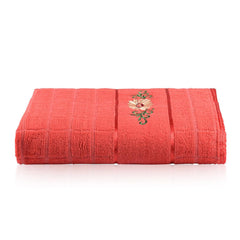Kuber Industries Cotton Bath Towel 500 Gsm | Workout Gym Napkins Bath Towel For Men & Woman Embroidery Silky Velvet Towel -Orange (Pack Of 1)