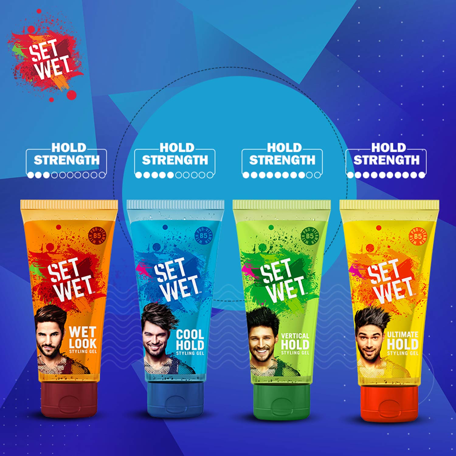 Set Wet  Daily Hair Styling Gel For Men Cool Hold , Alcohol Free , Pro Vitamin B5 , Medium Hold 100ml Each 3.4 Fl.oz. | Pack Of 3