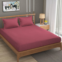 Stripe Glace Cotton 1 Double Bedsheet With 2 Pillow Cover - 91 X 90 Inches, Pink | Fade Resistant & Durable Breathable & Wrinkle Free Bed Sheet