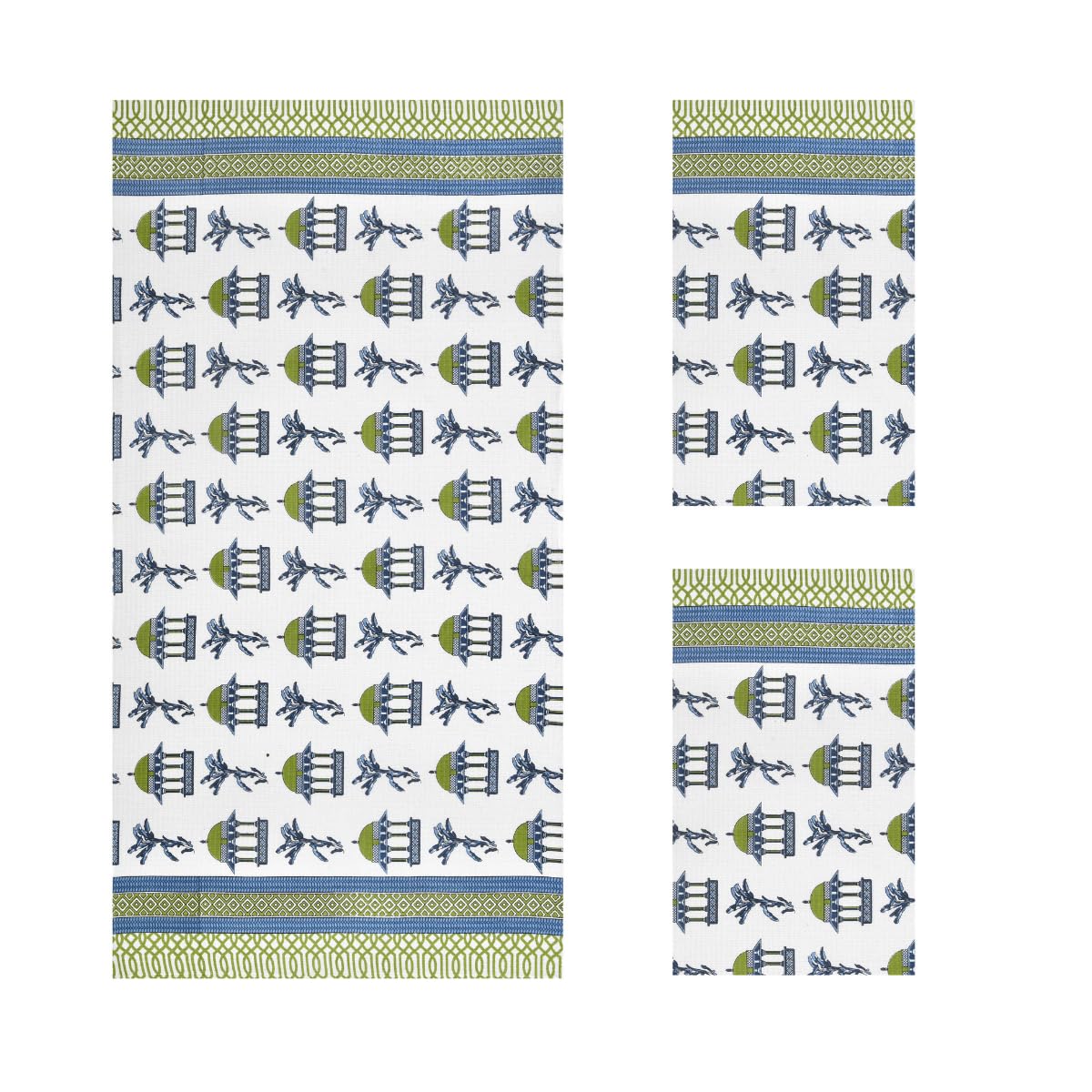 Mafatlal Madhuban Premium Waffle Cotton 1 Bath & 2 Hand Towel 700 Gsm | Hand Printed Quick Dry, Soft & Absorbent Towel (Faience) - 3 Pcs