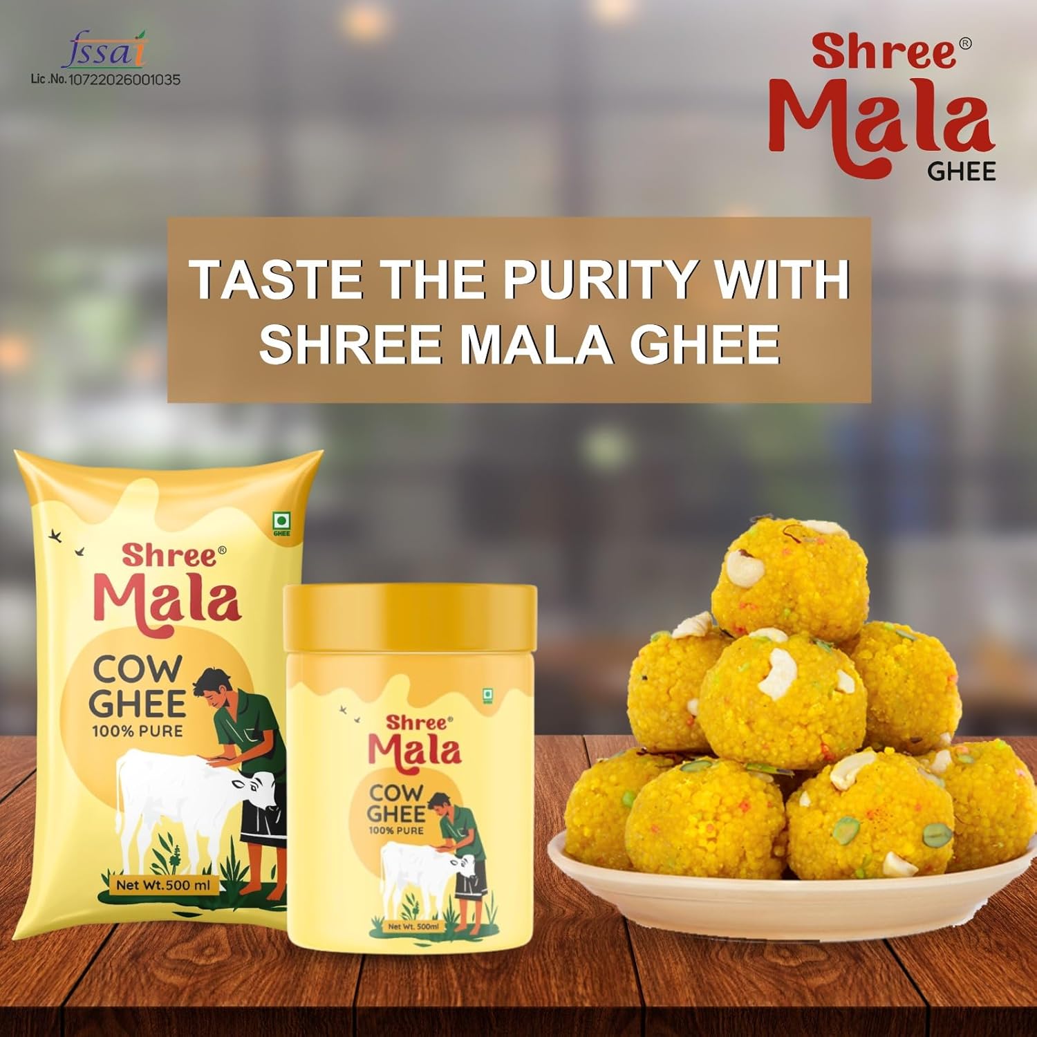 Pure Cow Ghee By Shreemala | Rich In Vitamins A, D, E & K Healthy Desi Ghee Good For Supports Overall Health | 400ml (100ml * 4) 13.5 Ounce | Jar Pack