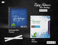 Aarogyam Herbals Pack Of 2 Flavours 100% Tobacco & Nicotine Free Cigarette For Relieve Stress & Mood Enhance Product Mint, Recharge - 10 Sticks X 2 Packets