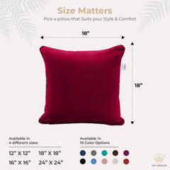 Microfiber Square Soft Pillow Cushion For Sofa & Bed, Maroon - 18 X 18 Inch | Fluffy Pillow For Comfort & Back Support | Breathable, Washable | Premium Velvet Cover With Zip - Pack Of 5