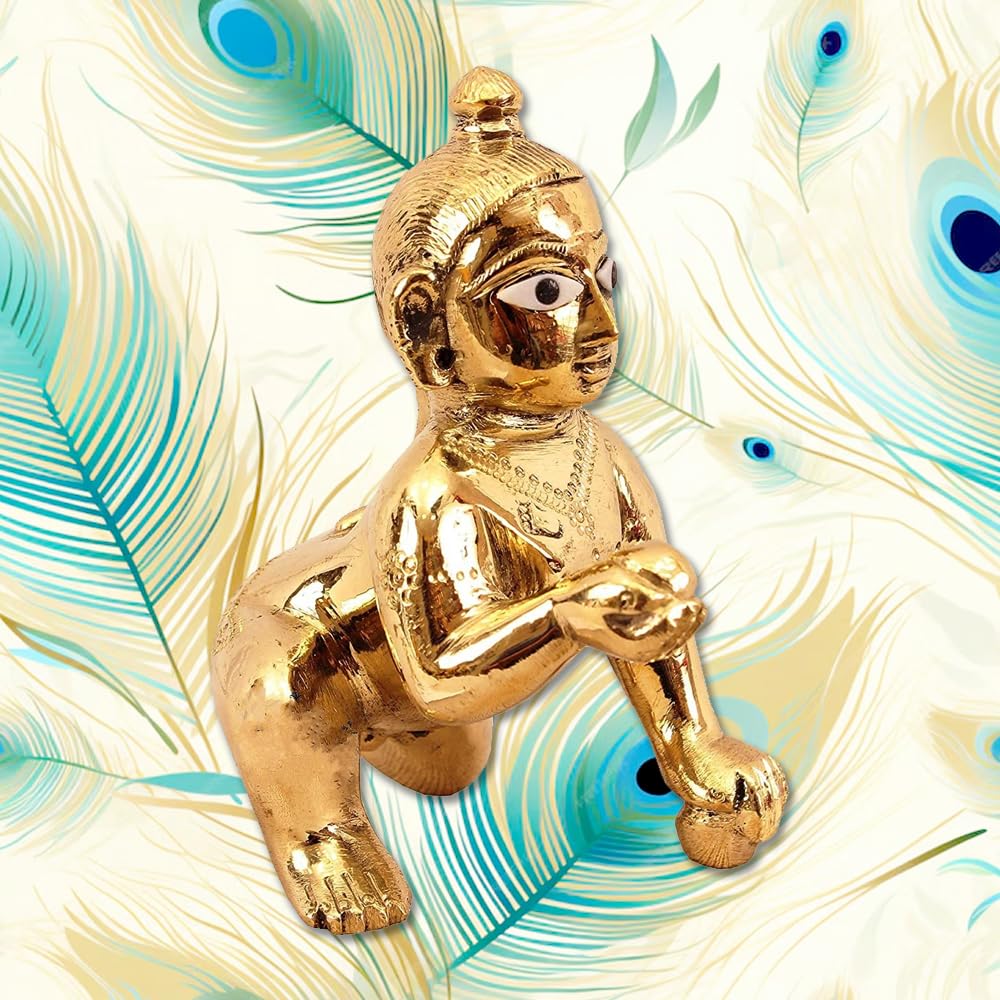 Laddu Gopal Ji, God Idol, Bal Gopal Murti, Brass, Gold Idol - Size No.1, No.2, Petal Laddoo Gopal For Home Décor, Bal Krishna Idol, Antique Look, All Festivals, Statue