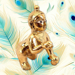 Laddu Gopal Ji, God Idol, Bal Gopal Murti, Brass, Gold Idol - Size No.1, No.2, Petal Laddoo Gopal For Home Décor, Bal Krishna Idol, Antique Look, All Festivals, Statue