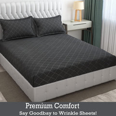 144 TC Rotary Printed King Size Bedsheet With 2 Pillow Covers - 90 X 95 Inches | Grey, Barfi Design Bedsheet | Machine Washable & Wrinkle Resistant