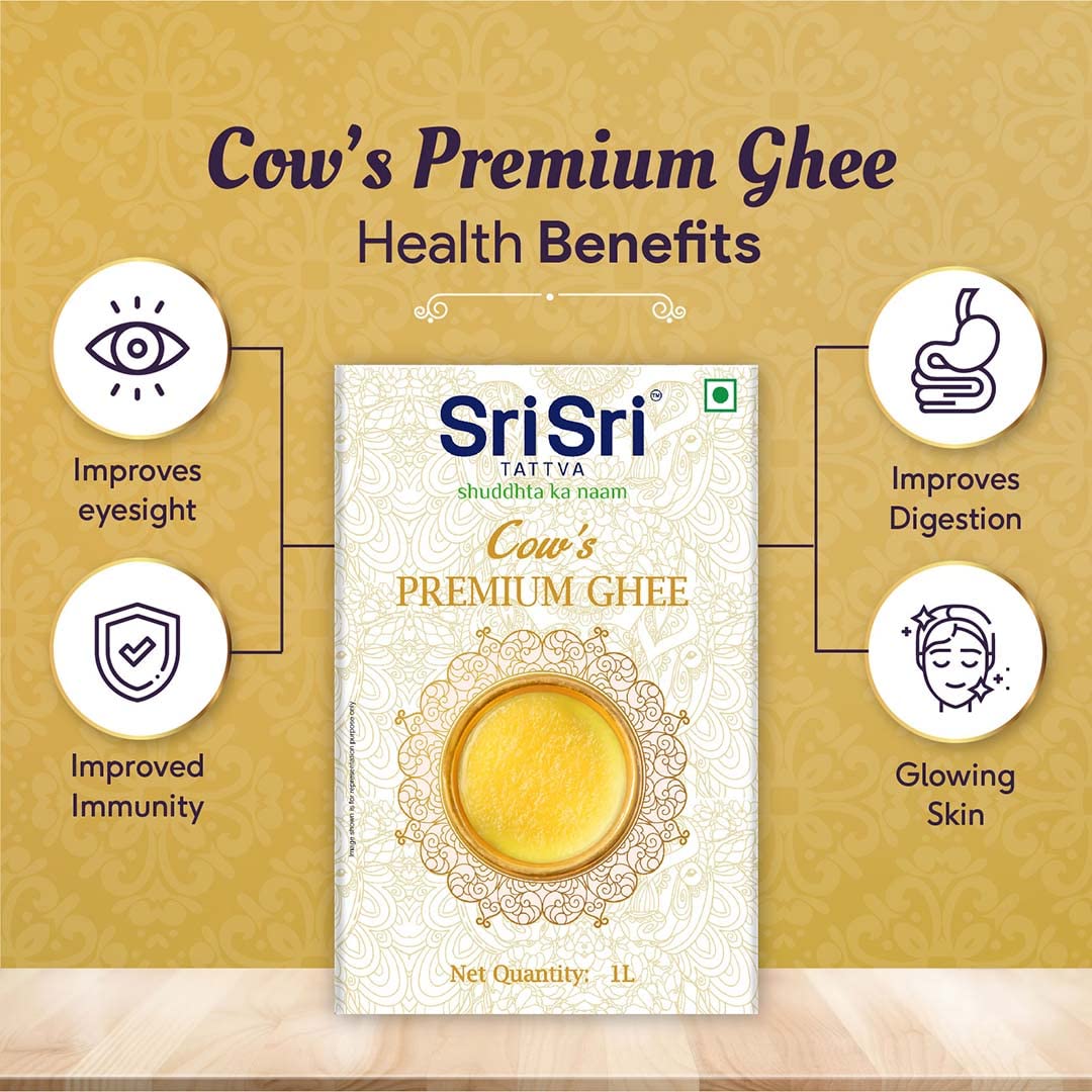 100% Natural Cow Ghee By Sri Sri Tattva Shuddhta Ka Naam | Good Source Of Protein Fiber Healthy Desi Ghee Perfect For Health Health | 3 Litre (1 Litr * 3) 101.4 Ounce | Box Pack