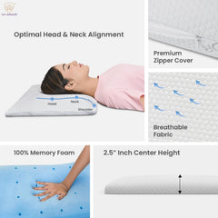 Cooling Gel Memory Foam Pillow Ultra - Thin Size - 2.5 Inch | For Neck Pain, Shoulder Pain & Spondylitis, With Removable Washable Cover | Lightweight, Adjustable - Pack Of 1