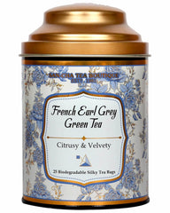 San-Cha French Earl Grey Green Tea - 25 Biodegradable Silky Tea Bags | Citrusy & Velvety Detox Tea - Environment Friendly & Made In Corn Fiber | Low Caffeine, Low Bitterness
