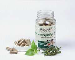 Lifecare Botanics Ashwagandha Capsules 500mg, Stress Reliever, Mood Enhancer, Strength Builder, Immunity Booster | 60 Veg Capsules 100gm 0.2lbs