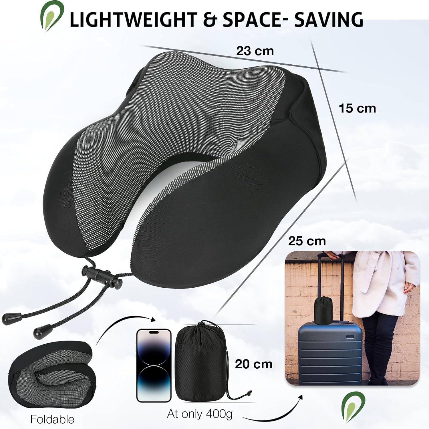 Travel Pillow For Neck Memory Foam, Hooded Travel Neck Pillow For Adults, Black | Medium Size, Comfortable Neck Pillow For Travel With Hoodie, Flight Pillow, Airplane Pillow, Plane Car Use