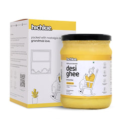 Pure Natural A2 Cow Desi Ghee By Hichkie | Rich In Vitamin A & Healthy Nutrients Desi Ghee Perfect For Overall Health | (500ml) 16.9 Ounce | Jar Pack
