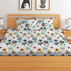 Elastic Fitted Printed King Size Double Bed Bedsheet With 2 Pillow Covers | 72 X 78 X 10 Inches, Multicolor | Super Soft Premium Brushed Glace Cotton Material