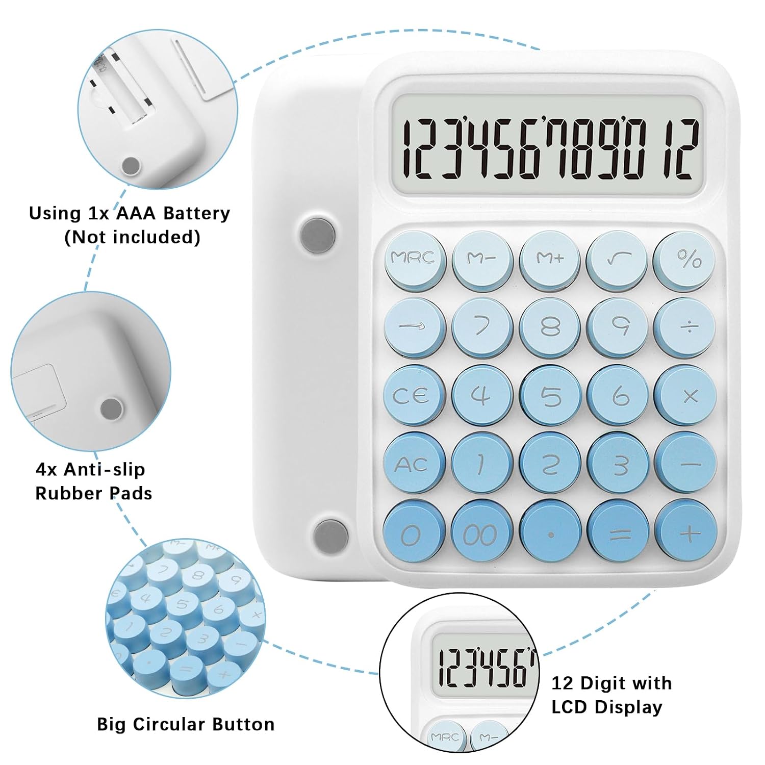 Upiho Blue Calculator, Basic Office Calculator, Desktop Calculator 12 Digit With Large LCD Display For Office Supplies With Sensitive Button