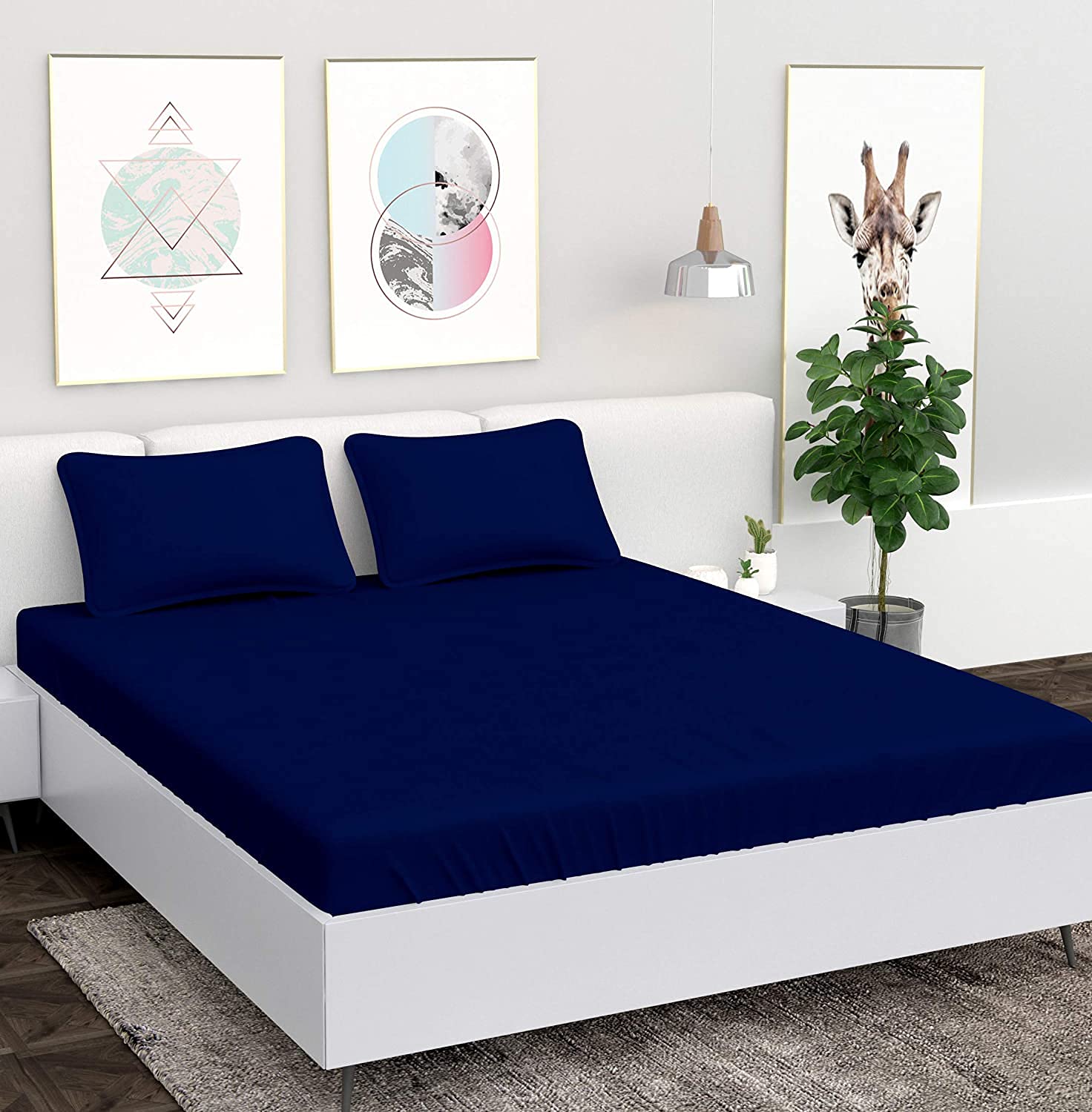 Plain Double Bedsheet For Queen Size With 2 Matching Pillow Covers For Home - 90 X 100 Inches, Navy Blue | Smooth Finish, Soft Touch & Breathable Comfort For Everyday Use