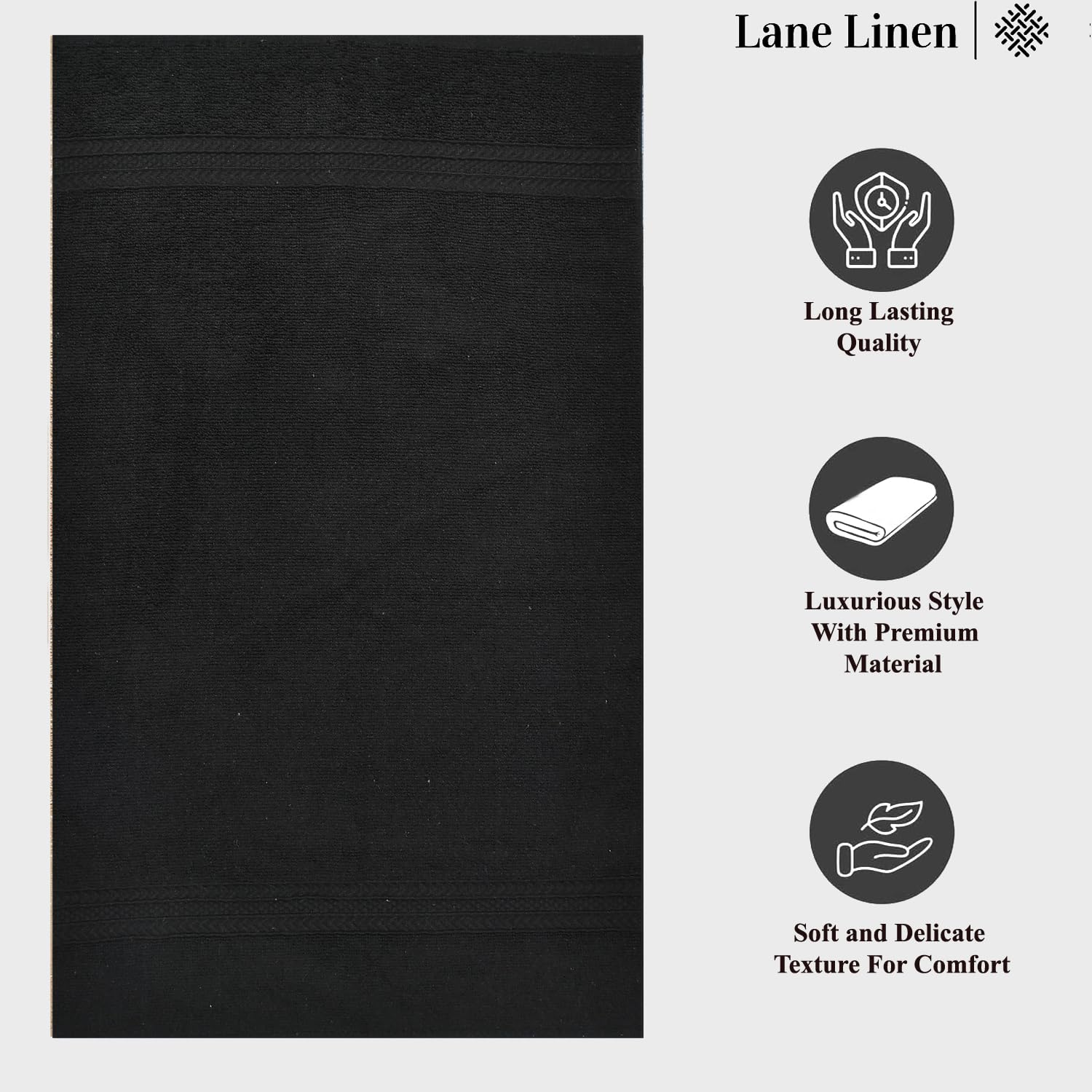 Fresh From Loom Luxury Fur Collection Hand Towel 500 Gsm Napkins Cotton High Absorbency Double Stitched Size (Black) - Set Of 4