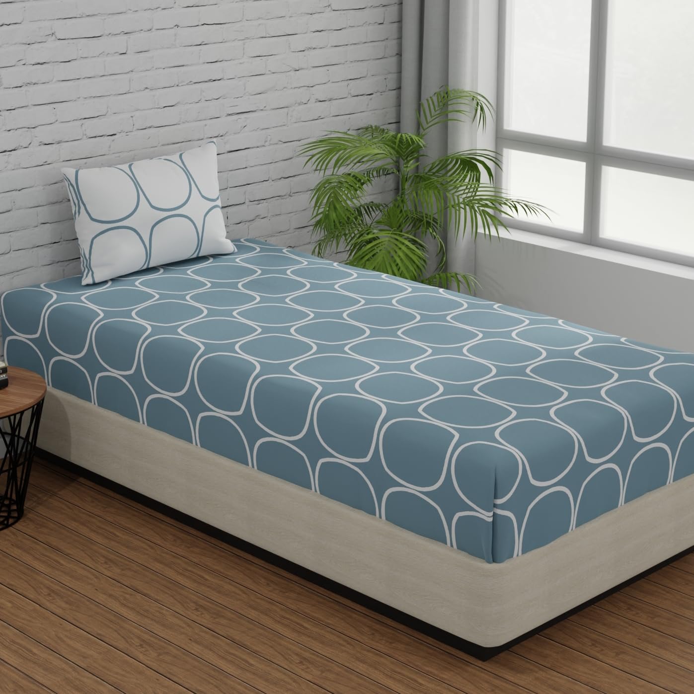 Single Bed Sheet Size - 55 X 88 Inches With 1 Pillow Covers, Blue & White | Wash Dark Colors Separately | Lightweight, Soft, & Comfortable Bedsheet