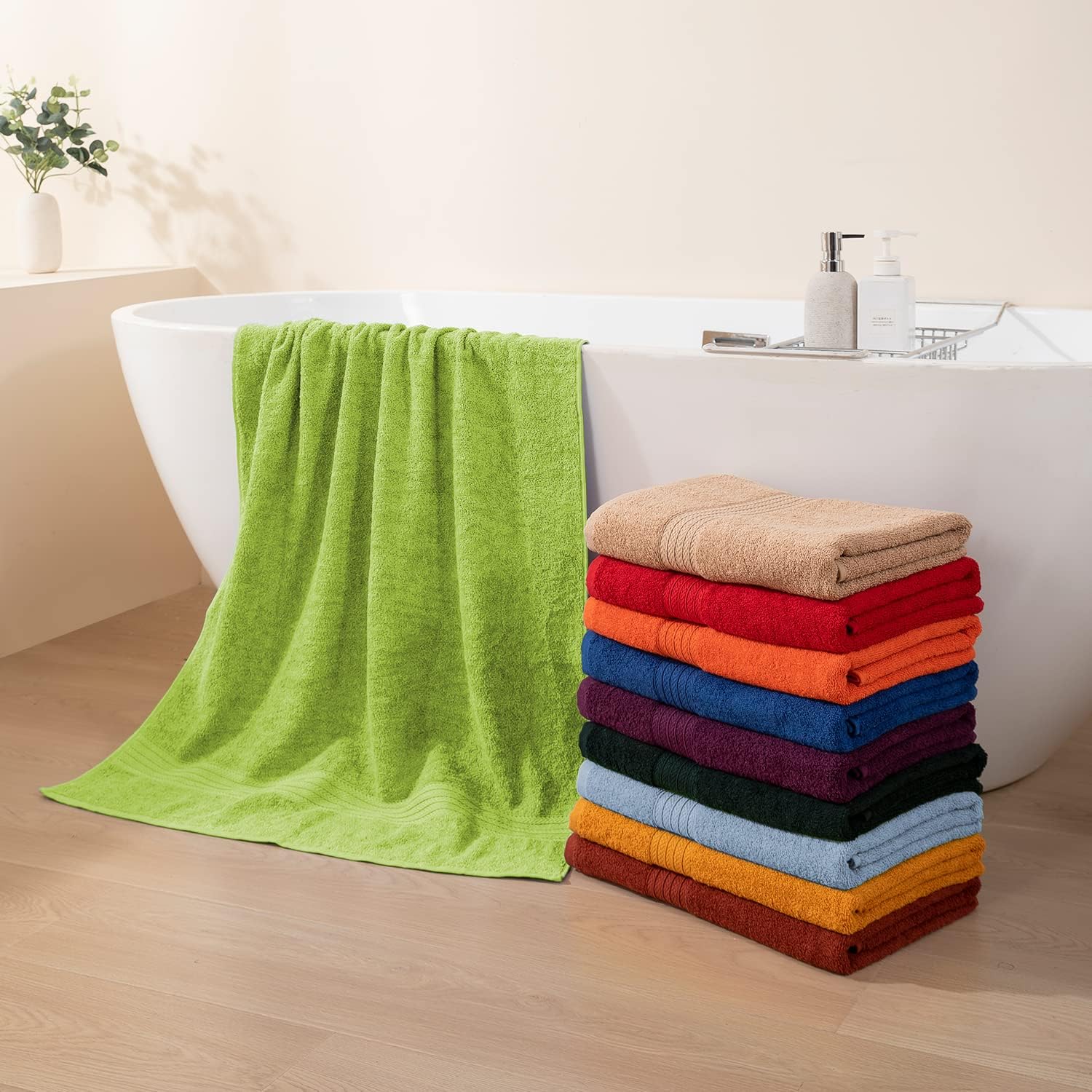 Hokipo 100% Cotton Bath Towel 600 Gsm | Super Soft Absorbent Large Size Towel - Light Green (New-624)