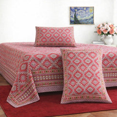 Hand Printed Cotton Bedsheet For King Size With 2 Pillow Covers | 90 X 108 Inches, Maroon | Ultra-Soft & Skin-Safe | Breathable Summer Comfort
