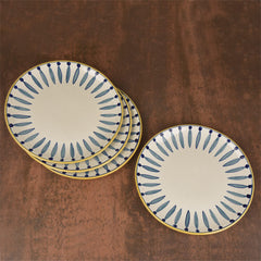 Hand Painted Ceramic Dinner Serving Plates Set Of 4 - White & Blue, 10 Inches | Full Plates - Ceramic Platter - Kyoto Collection