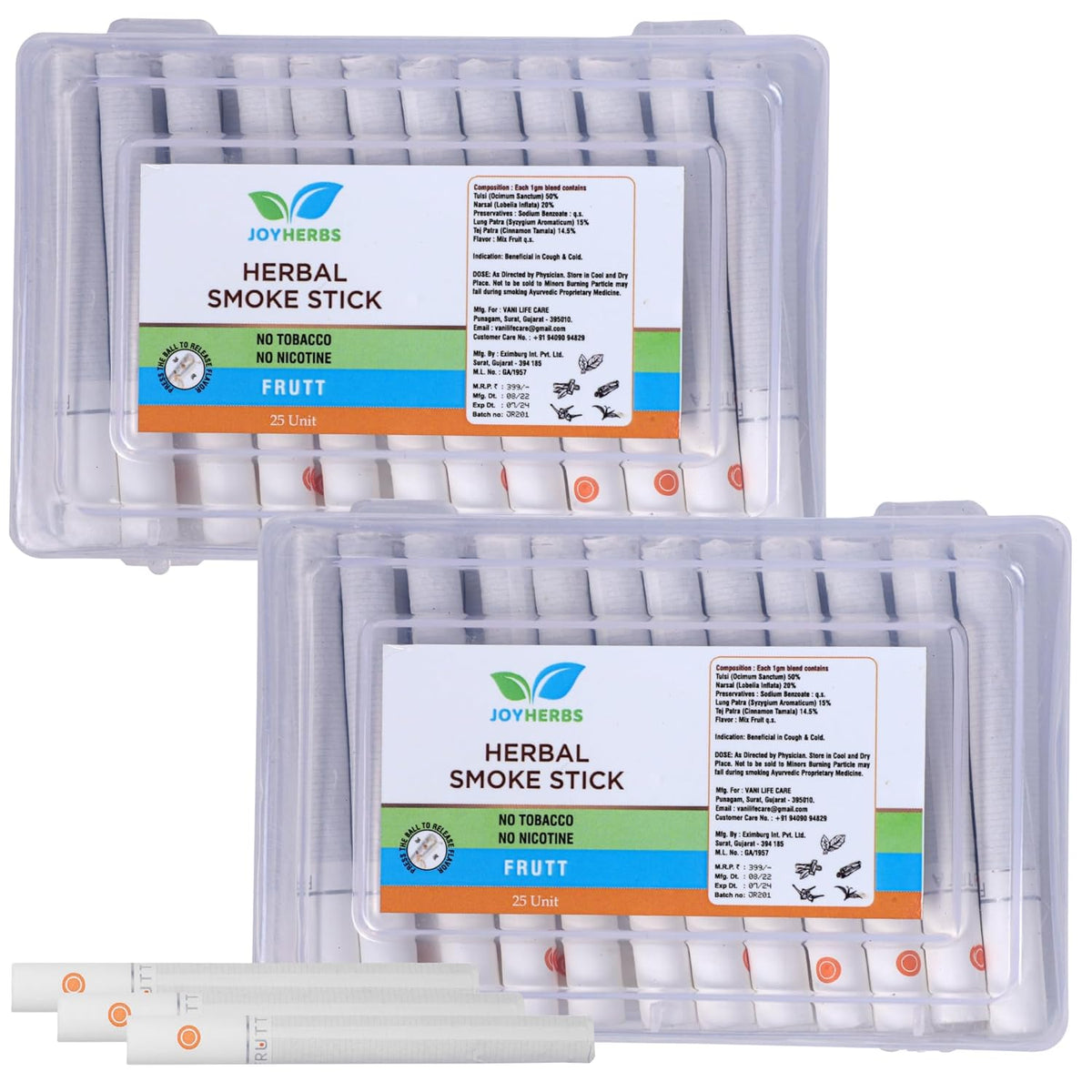 Herbals Frutta Flavour Cigarette Herbal Smoke Sticks - 2 Packet 50 Sticks - Tobacco And Nicotine Free