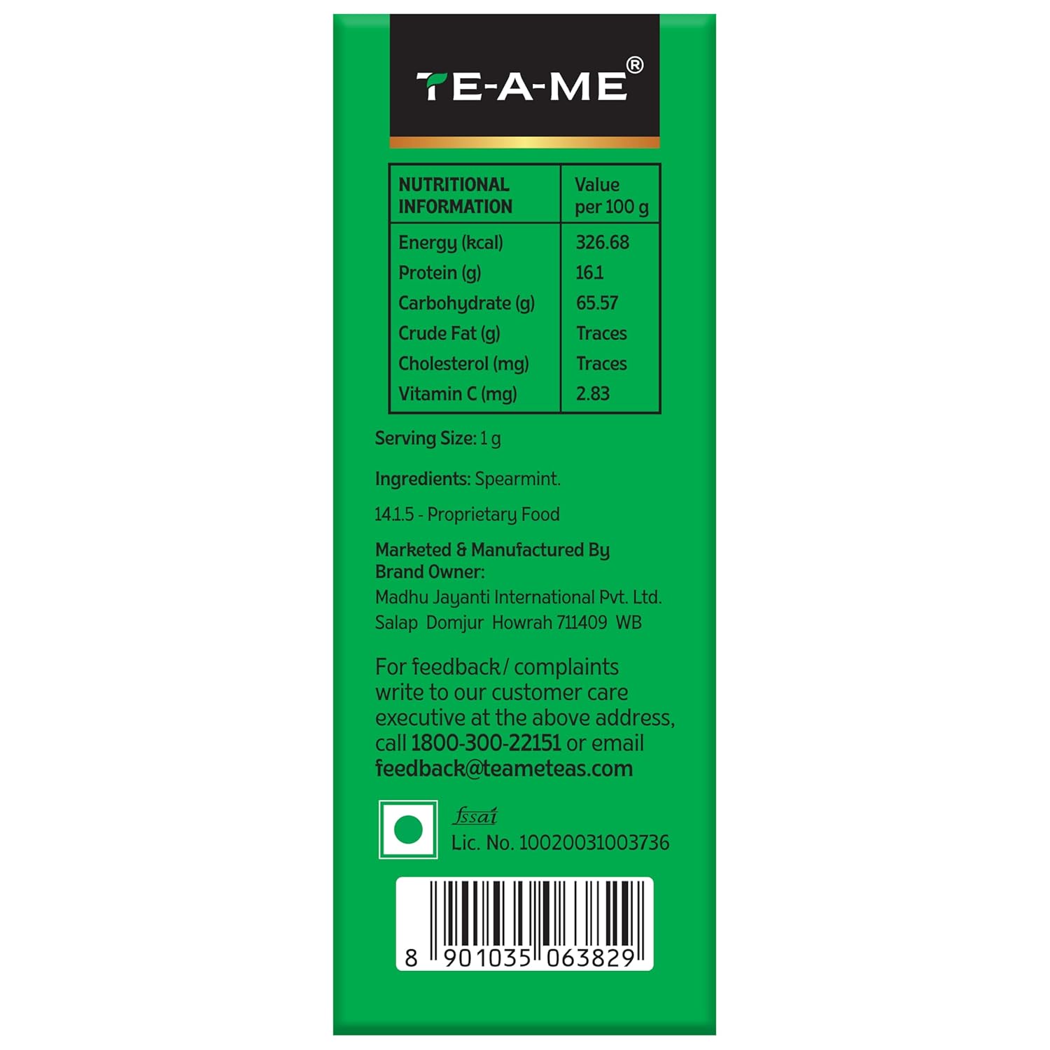 TE-A-ME Spearmint Tea - Pack Of 4 X 40gm, 1.4 Ounce Each | Spearmint Leaves Tea For PCOS, PCOD & Facial Hair Management - Caffeine Free, Biodegradable