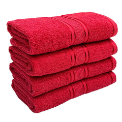 Stamio Cotton Hand Towel 800 Gsm | Soft, Absorbent, Quick Dry, Small Size Towels, Travel Friendly Towel (Red) - Set Of 4