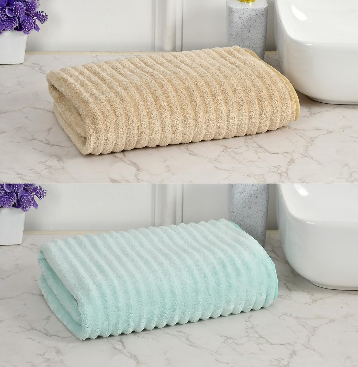 Cotton Bolls Premium Microfiber Bath Towel 300 Gsm | Ultra-Soft, Highly Absorbent, Superior Comfort, Durable & Elegant Design - 2 Pcs (Beige & Green)
