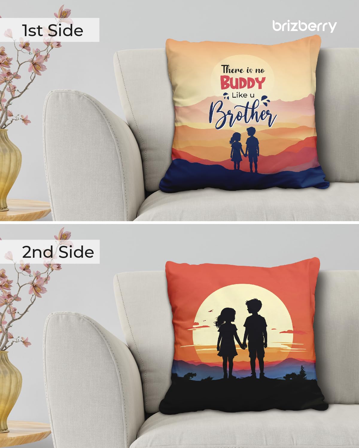 Premium Pillow Cushion For Best Brother, Light Orange - 16 Inch | Unique Thoughtful Cute Birthday Pillow Gift For Brother | Raksha Bandhan, Bhaidooj | With Filler Cushion - Design 24